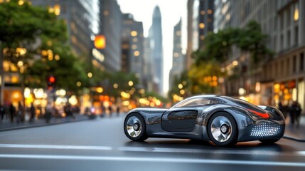 Futuristic car on city street at night (1)