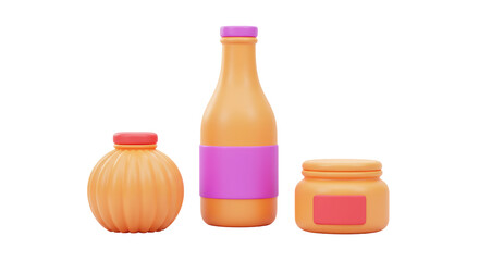 Isolated Cosmetic Set with Bottles and Jars