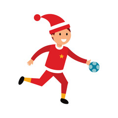 Christmas Dress Boy Playing Football Vector Art