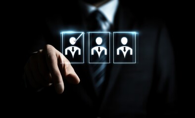 A businessman selects a candidate from a digital roster