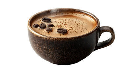 Fototapeta premium Hot Americano coffee served in ceramic cup, aromatic steam rising, isolated on white background