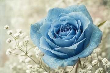 Delicate Velvety Cerulean Blue Rose Closeup Studio Shot