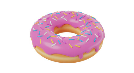 Isolated 3D Render of a Pink Glazed Donut with Sprinkles