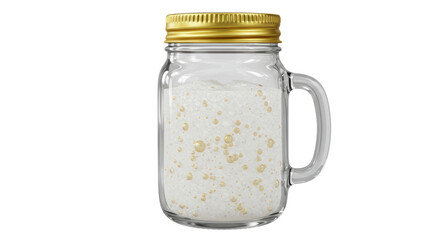 Isolated Glass Jar Filled with White Liquid and Bubbles