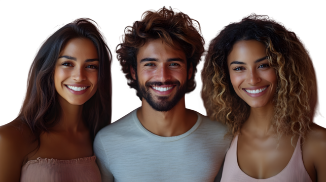 Interracial couple holding hands and smiling isolated on white background