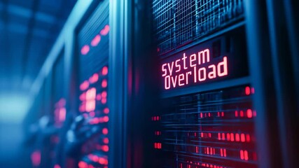 Server Room System Overload Red Alert Warning Lights Flashing Data Center Technology - Powered by Adobe