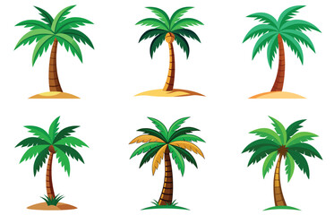 Tropical palm trees sway against the summer sky on a white sand beach