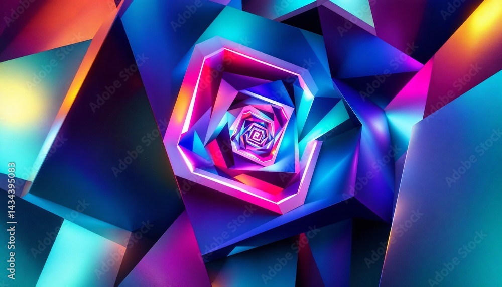 Poster geometric kaleidoscope: a mesmerizing composition of overlapping geometric shapes bathed in vibrant 