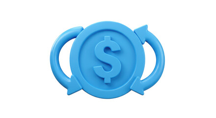 Isolated Blue Dollar Coin with Rotating Arrows