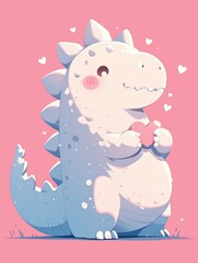 Fototapeta premium Cute dinosaur illustration embodies romance with pink and white tones for a charming touch