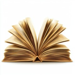 Open Book with Curled Pages and Reading Material for Knowledge and Storytelling on White Background