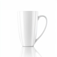 Tall White Ceramic Mug Isolated on White Reflective Surface Minimalist Design Simplicity Abstraction