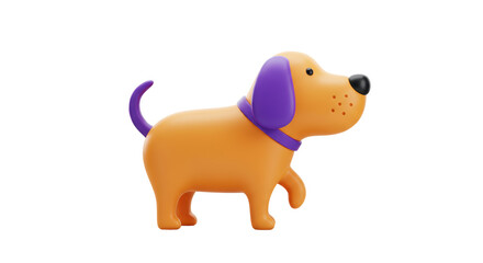 Isolated Cartoon Dog with Purple Collar