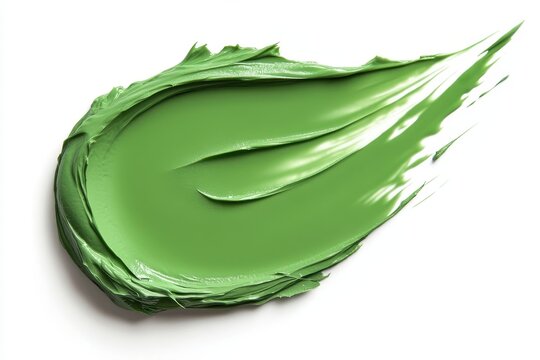 Isolated green concealer smear on white background Thick cream texture Closeup of facial mask and skincare product