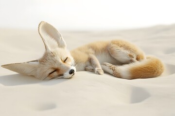 Fototapeta premium Charming Fennec Fox Sprawled on Soft Sand