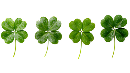 Lucky green clover and shamrock set, four-leaf symbol of luck isolated on white background