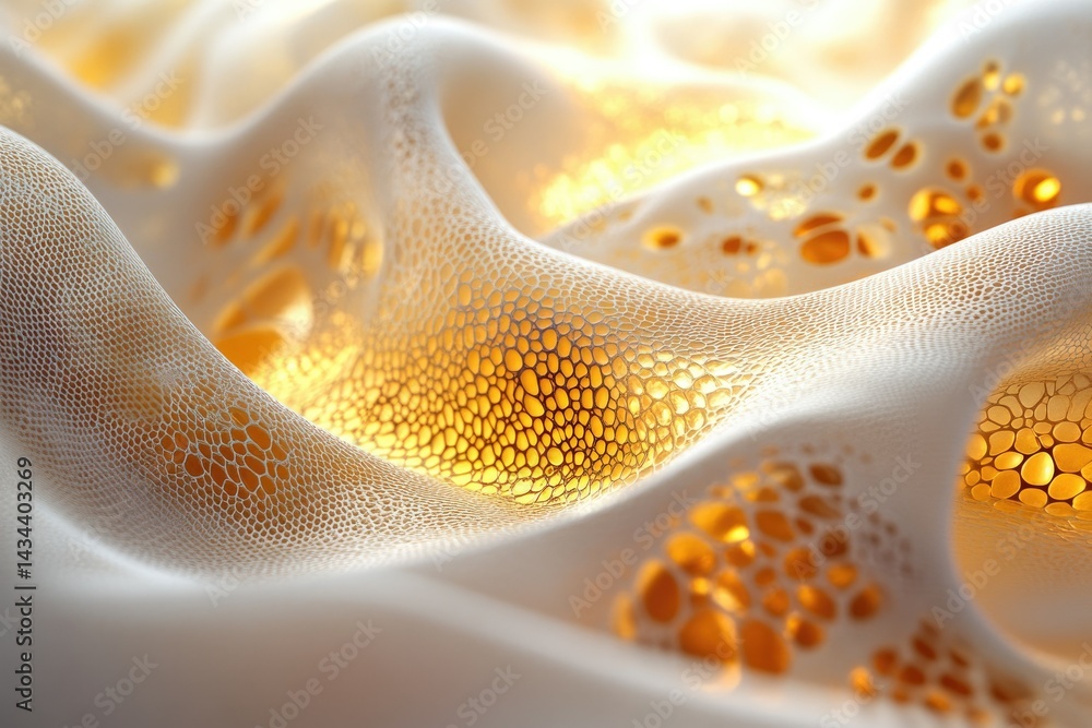 Poster Close-up of a textured surface with golden highlights, resembling a cellular structure or foam.