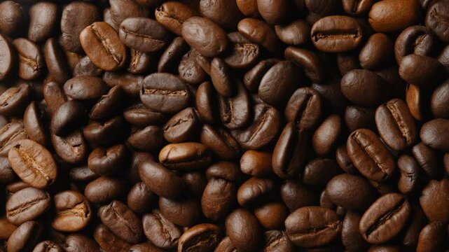 gr&atilde;os de caf&eacute; torrado caindo at&eacute; preencher toda a tela