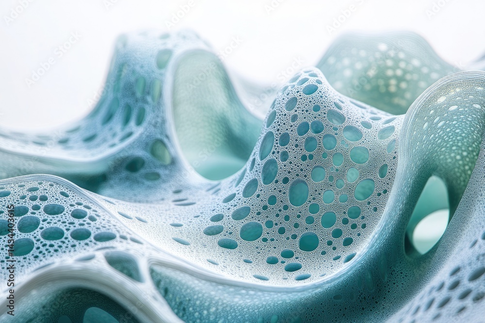 Aufkleber abstract 3d render of a teal, bubbly, organic form resembling a landscape or cellular structure.