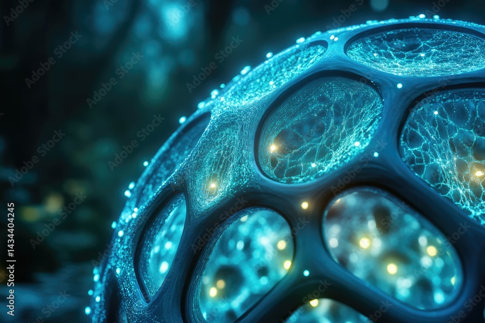 Aufkleber a mesmerizing close-up of a bioluminescent, organic sphere pulsating with inner light and intricate 