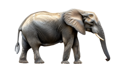 Majestic elephant standing in profile, isolated on white background