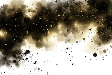 Abstract cosmic nebula, dark gold and black ink splatter art, watercolor effect
