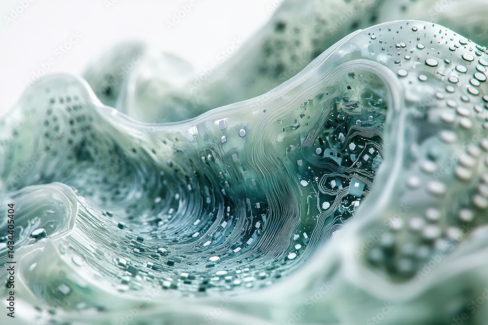Leinwandbilder abstract image of a flowing, translucent surface embedded with circuit-like patterns.
