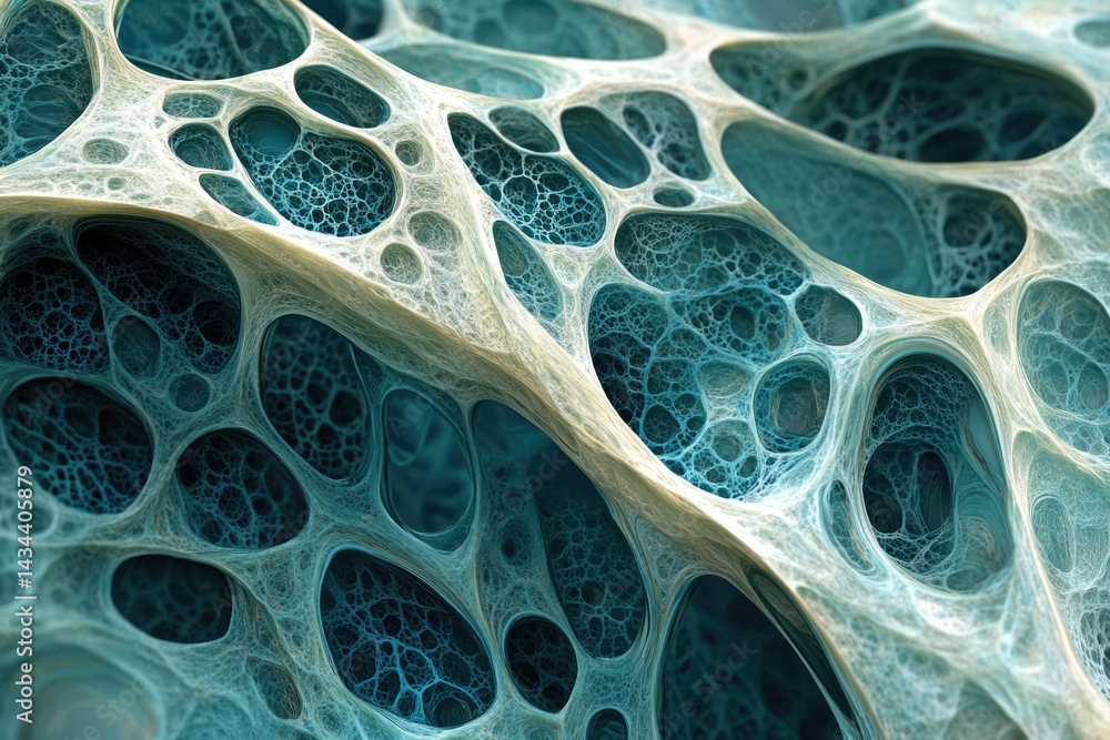 Aufkleber Abstract fractal art depicting a complex network of interconnected cavities and veins, resembling a biological structure.