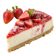 cheesecake with strawberries isolated on transparent background