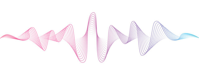 Abstract undulating dots lines of sound wave . Dynamic pulsating wave. Music concept, digital music frequency symbols. Vector illustration