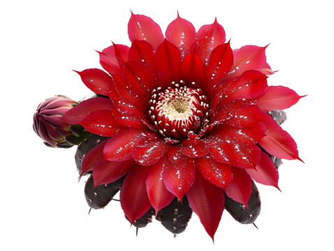 Stunning red cactus flower isolated on transparent background