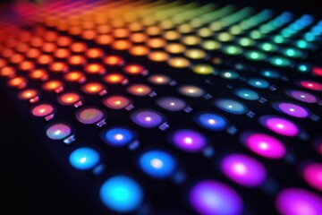A vibrant array of multicolored LED lights arranged in rows, creating a spectrum of color.