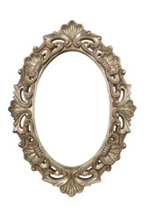 Elegant Oval Shaped Ornate Picture Frame in Antique Gold Finish Isolated on PNG Background