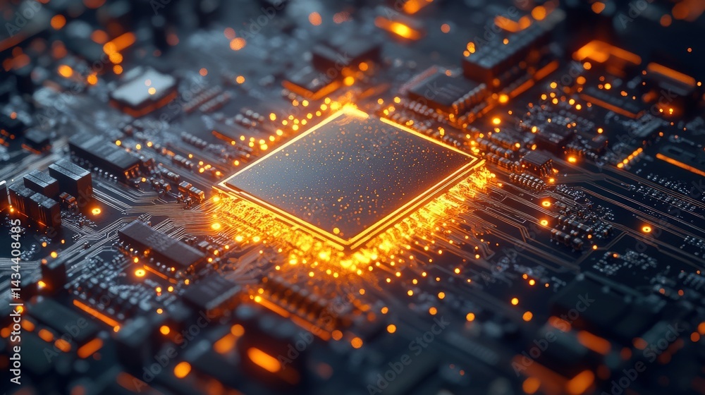 Aufkleber close-up of a glowing microprocessor on circuit board