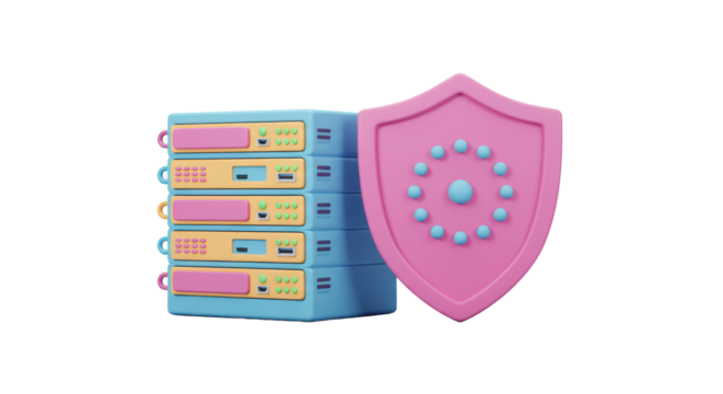 Isolated Server Stack with Shield Symbolizing Data Security