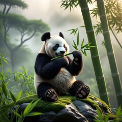 Obraz premium panda eating bamboo