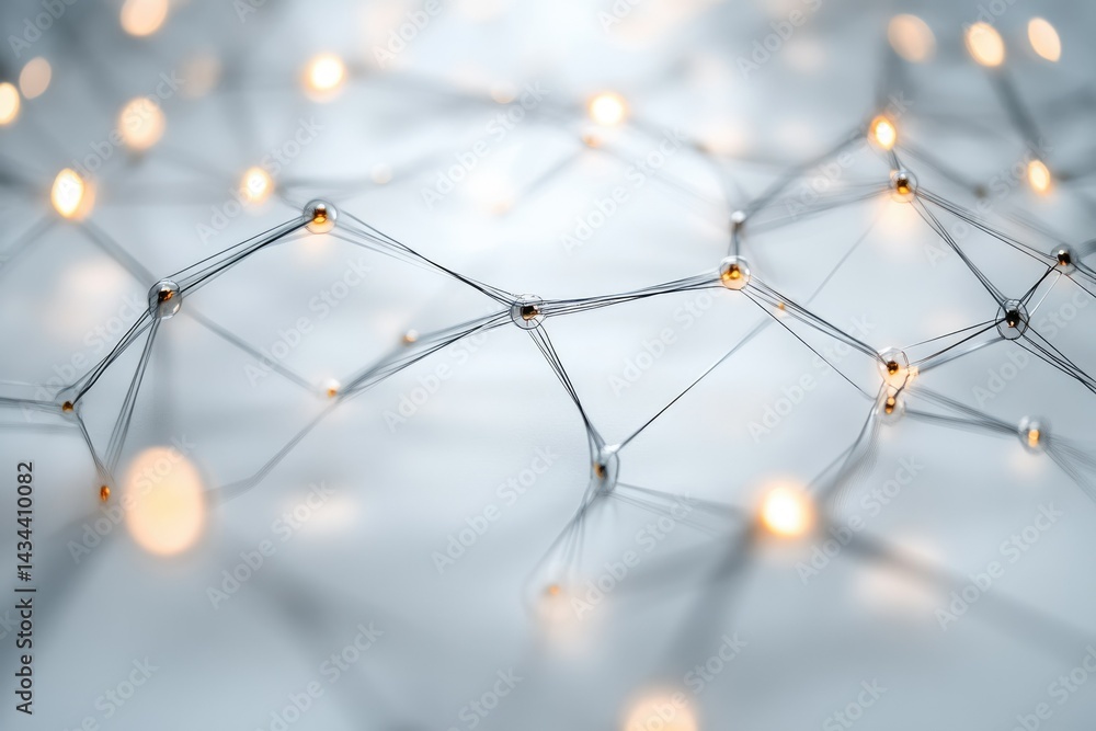 Poster Abstract network visualization with interconnected nodes and glowing lights, representing connectivity and complex systems.