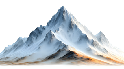 Mountain peak with rocky surface and natural contours, isolated on white background