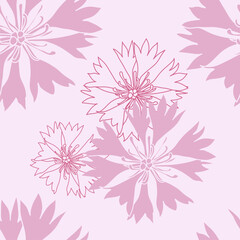 seamless pattern with pink cornflowers flowers, Floral graphic design