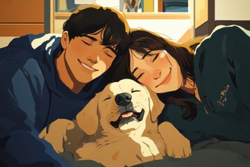Happy Family with Dog