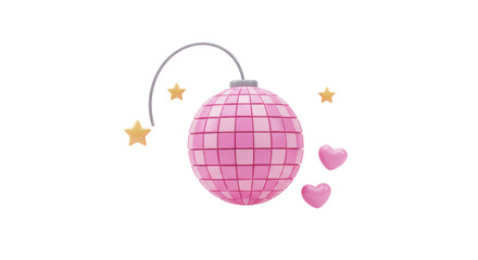 Isolated Pink Disco Ball with Hearts and Stars for Party Decoration