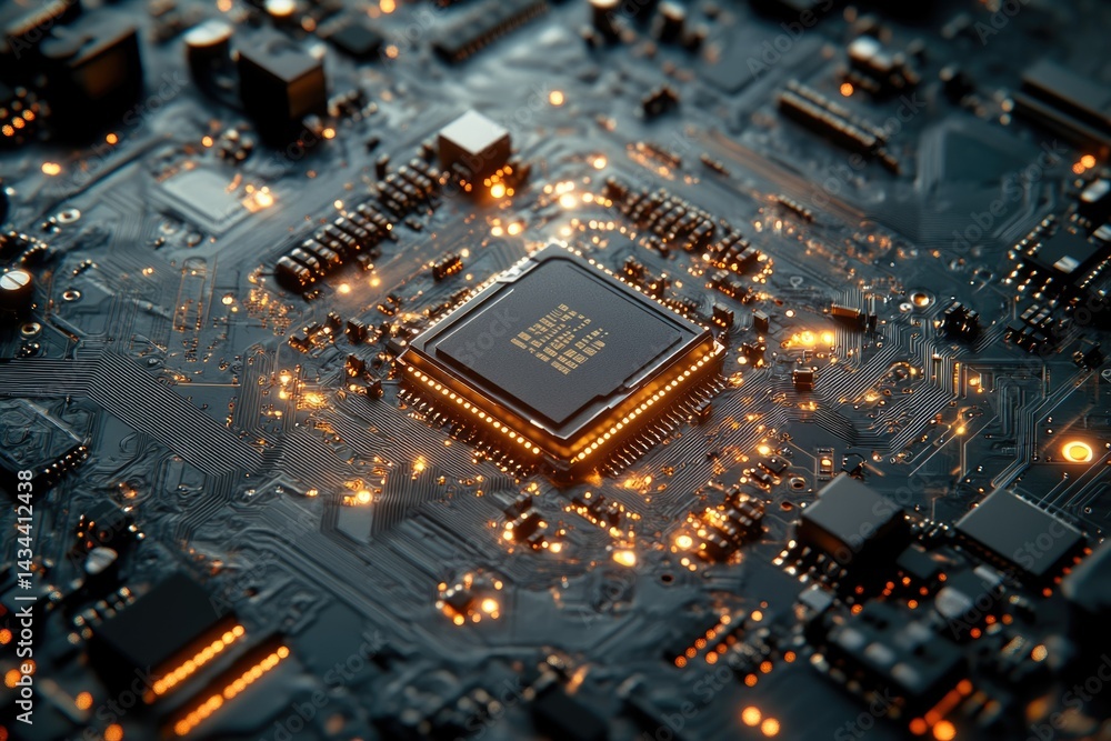 Poster Close-up of a computer's central processing unit (CPU) integrated into a circuit board.
