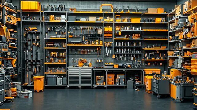 Organized workshop storage shelves filled with tools and equipment displaying efficient space utilization for various tasks