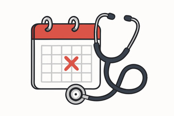 Healthcare Appointment Marked on Calendar with Stethoscope Vector Illustration for Medical Scheduling, Doctor Visit Reminder, and Health Checkup Planning Graphic Design.