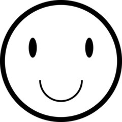 Hollow face illustration with a joyful curved smile and animated-style rounded eyes.