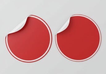 Two red round stickers mockup with a corner peeling off