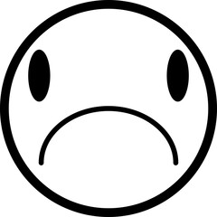 Simple outlined face with a reluctant smile and furrowed brows.