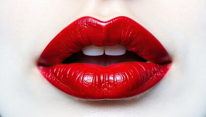 Obraz premium Close-up vibrant red lips, stark white backdrop, lips, close-up, lip
