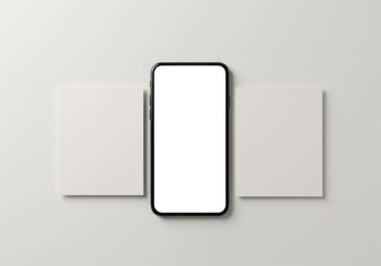 Smartphone mockup with blank screen and two square cards