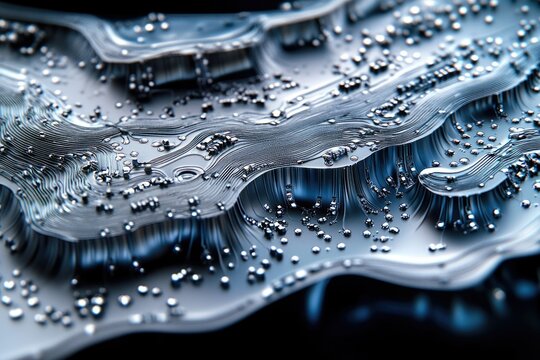 Abstract close-up of a circuit board, resembling a metallic landscape with intricate pathways and components.